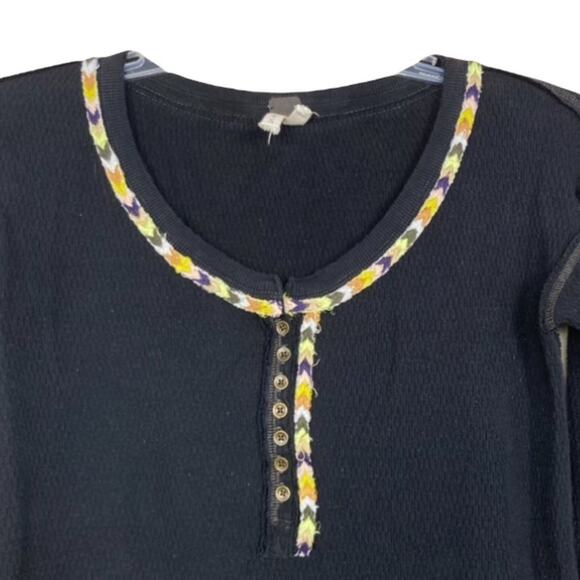 Free People We The Free Black Thermal Henley Sz S - Picture 2 of 7
